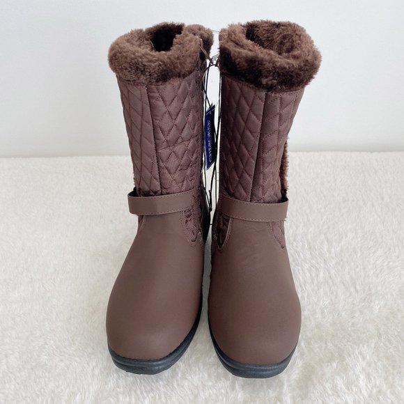 Cherokee Women's Mid Calf Boots, Zip Side, Faux Fur Lining, Brown, Size 9 - Picture 2 of 11